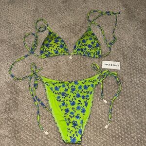 Green and Blue Floral Bikini Set